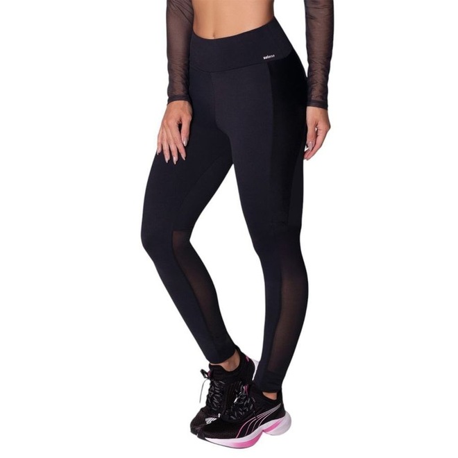 Calça Legging Selene Com Recorte Tule Feminina - Foto 1