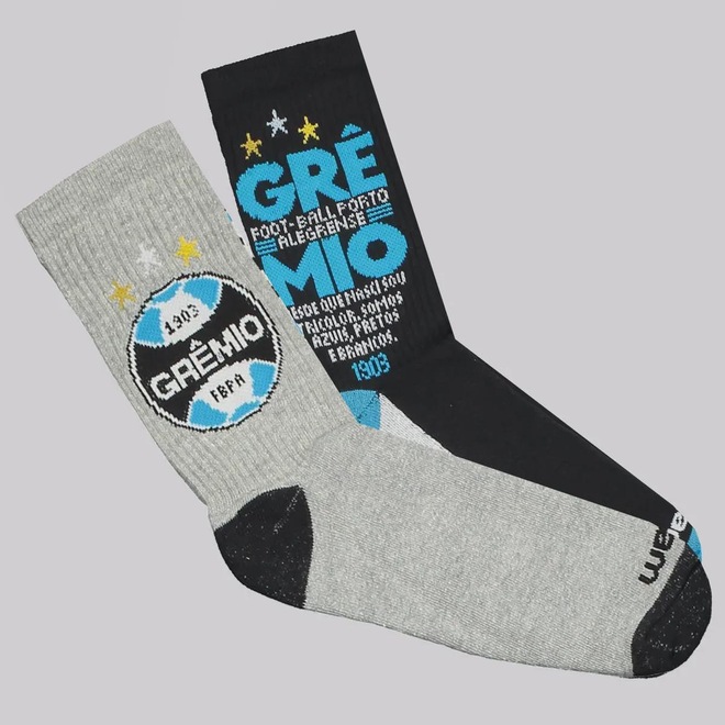 Meia Cano Alto Rikam Grêmio - 2 Pares - Unissex - Foto 1
