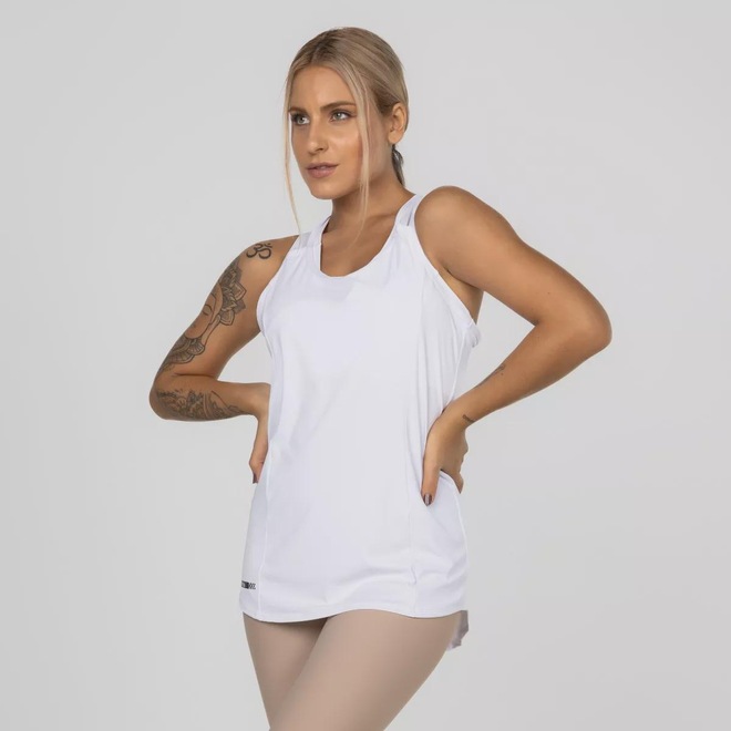 Camiseta Regata Fitness Alças Tiras Dupla Feminina - Foto 1