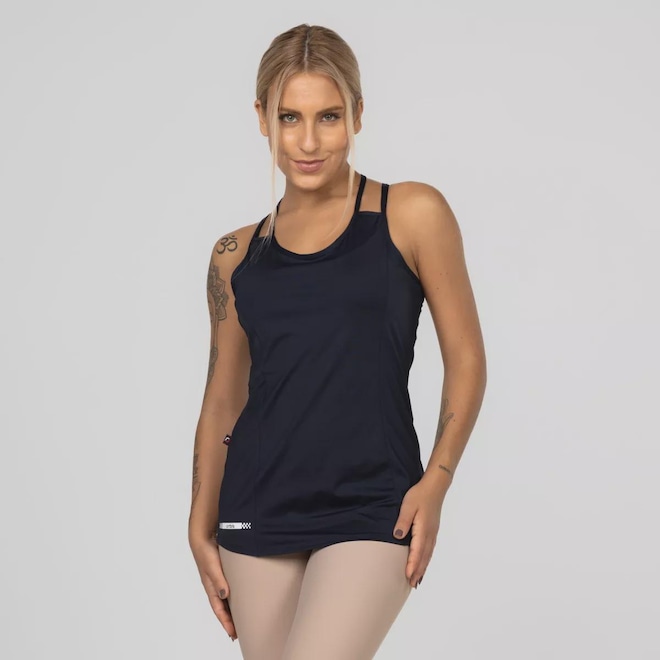 Camiseta Regata Fitness Alças Tiras Dupla Feminina - Foto 1