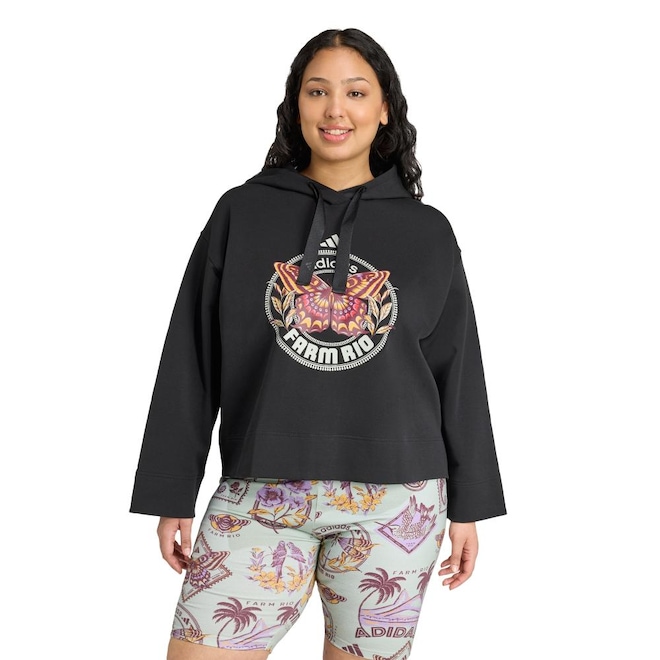 Blusão de Moletom com Capuz Feminino adidas x FARM Plus Size - Foto 1