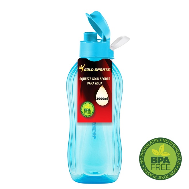 Garrafa Squeeze Plástica Gold Sports Resistente II Translucida - 2L - Foto 1