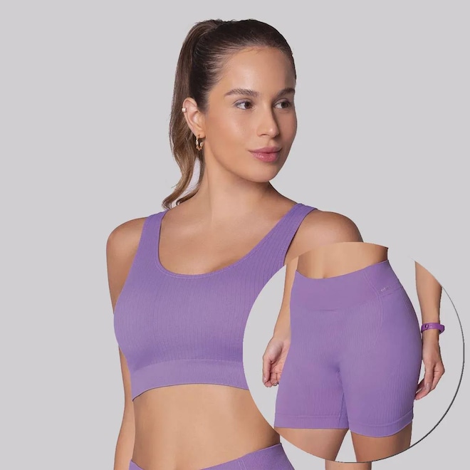 Conjunto Top e Shorts Selene Canelado Sem Costura Feminino - Foto 1