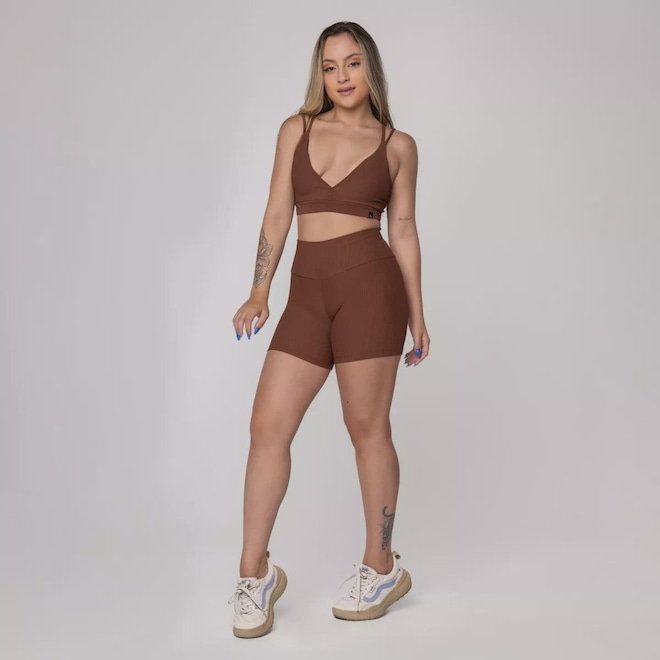Conjunto Orbis Fitness Feminino Short e Top Bojo Textura Canelado - Foto 1