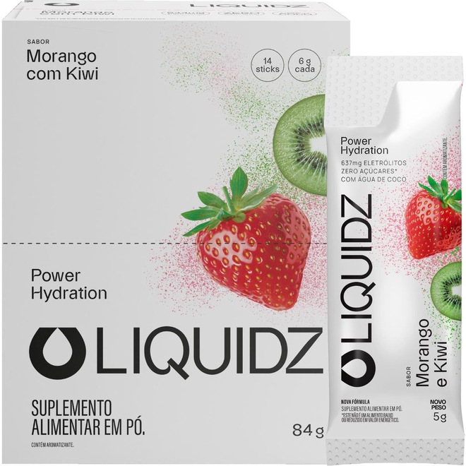 Eletrólitos Zero Açúcares Liquidz® - Sabor Morango com Kiwi - Kit 1 Caixa - 14 sachês - Foto 1