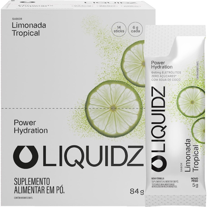 Eletrólitos Zero Açúcares Liquidz® - Sabor Limonada Tropical - Kit 1 Caixa - 14 sachês - Foto 1