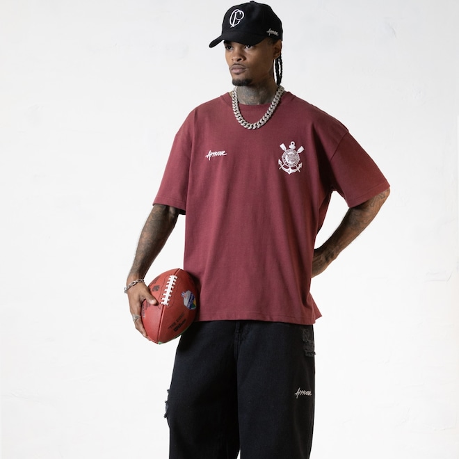 Camisa Corinthians Approve Trillab NFL Oversized Grená - Masculino - Foto 1
