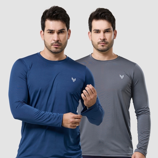 Kit 2 Camisa Térmica Masculina Manga Longa com Proteção UPF50 Performance Wear - Foto 1