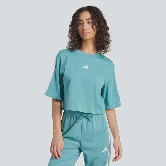 Camiseta Cropped adidas 3S Feminina - Foto 1