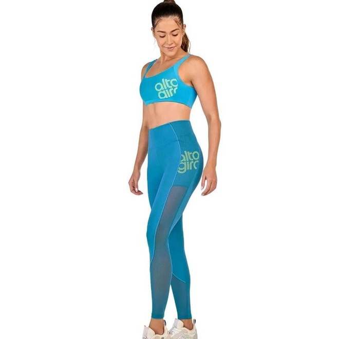 Calça Legging Alto Giro Tule Recortes Logo Feminina - Foto 1