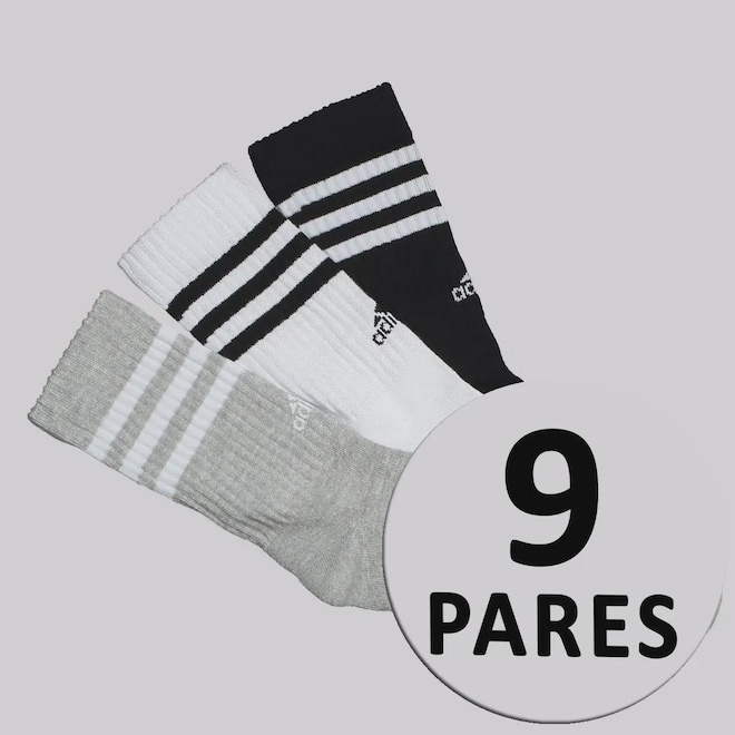 Meia Cano Alto adidas 3S - 9 Pares Unissex - Foto 1