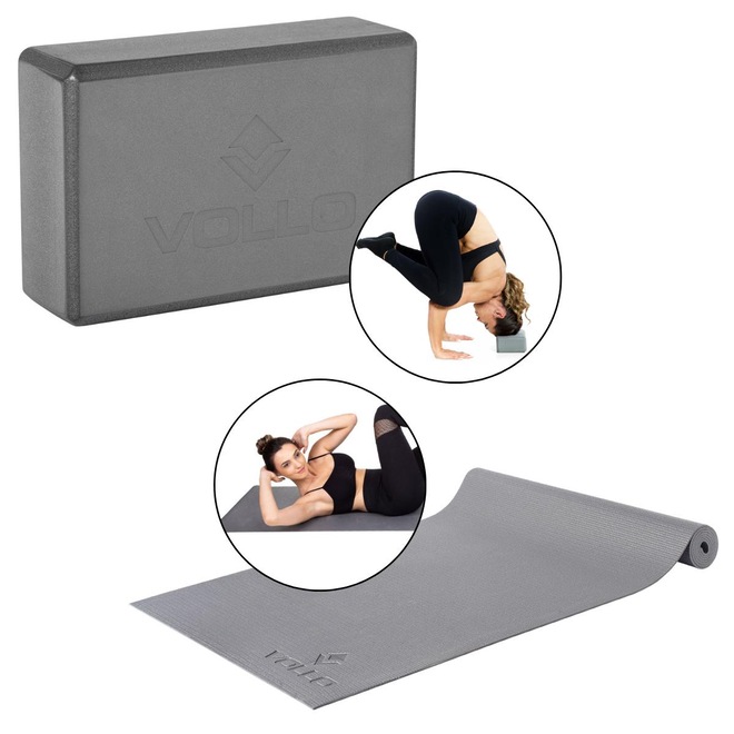 Kit Yoga Vollo Tapete Antiderrapante Treino + Bloco Tijolo Pilates - Foto 1