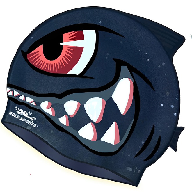 Touca de Natação Gold Sports Kids Bad Shark de Silicone - Foto 1