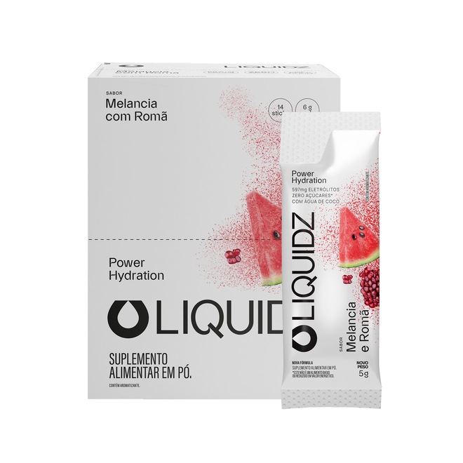 Eletrólitos Zero Açúcares Liquidz® Sabor Melancia com Romã - 1 Caixa com 14 sachês - Foto 1
