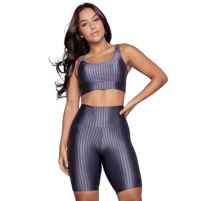 Conjunto Top e Bermuda New Zig 3D Vekyo Bojo Compressão Moda Fitness - Foto 1
