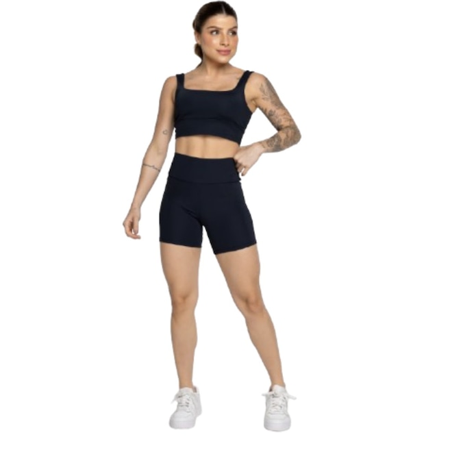 Conjunto Top Alça Grossa e Short Smart Vekyo Alta Compressão Treino Academia Moda Fitness - Foto 1