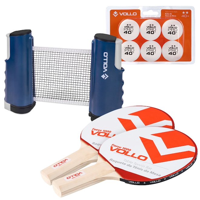 Kit Ping Pong Vollo Force 2 Raquetes + 6 Bolas + Rede Retrátil - Foto 1