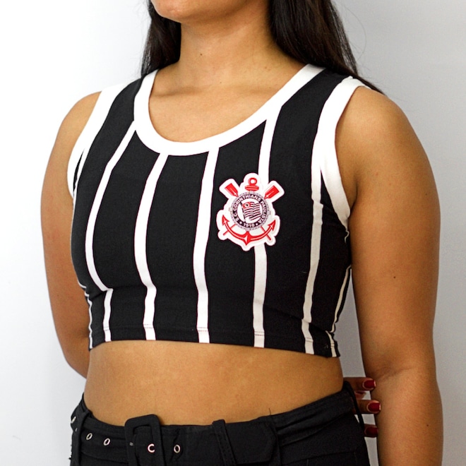 Cropped Do Corinthians Bordado Listrado Coimbra - Feminino - Foto 1