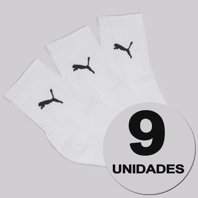 Kit Meia Puma Esportiva Cano Médio 9 Pares Feminino - Foto 1