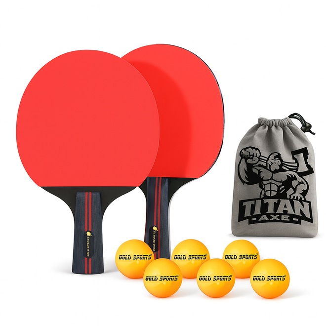 Kit Tênis de Mesa Gold Sports Titan 2 Raq 5 Estrelas e 6 Bolas + Bolsa para Transportar - Foto 1