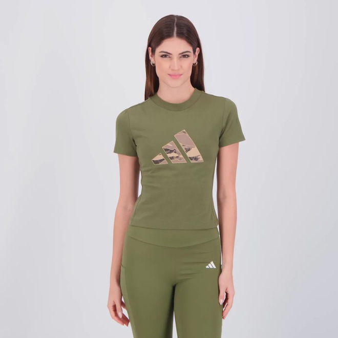 Camiseta Cropped adidas Camuflado Estampado Feminino - Foto 1
