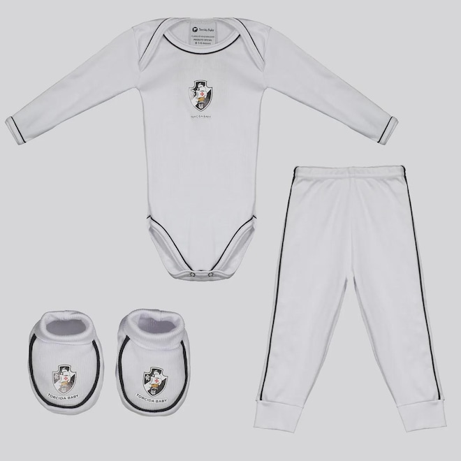 Kit Body Longo Calça e Pantufa Infantil Vasco - Foto 1