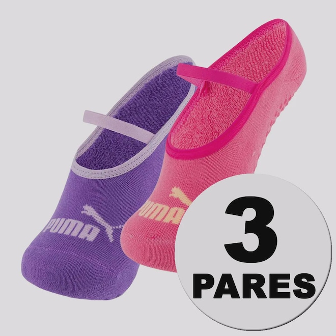 Kit 2 Meias Puma Pilates Cano Curto Feminina 2 pares - Foto 1