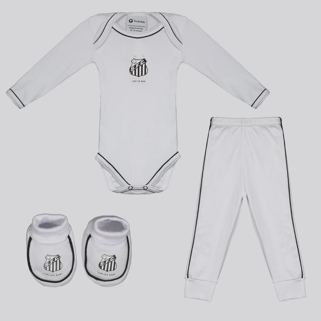 Kit Body Longo Calça e Pantufa Infantil Santos - Foto 1