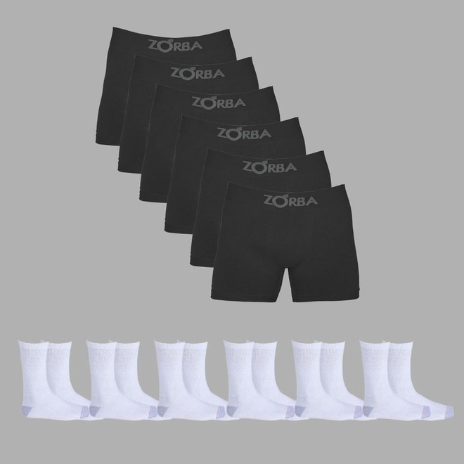 Kit 6 Cuecas Zorba Boxer Algodão 781 + 6 Meias Hanes Cano Médio Adulto - Foto 1