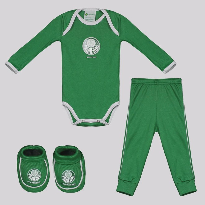 Kit Body Calça e Pantufa Infantil Palmeiras - Foto 1