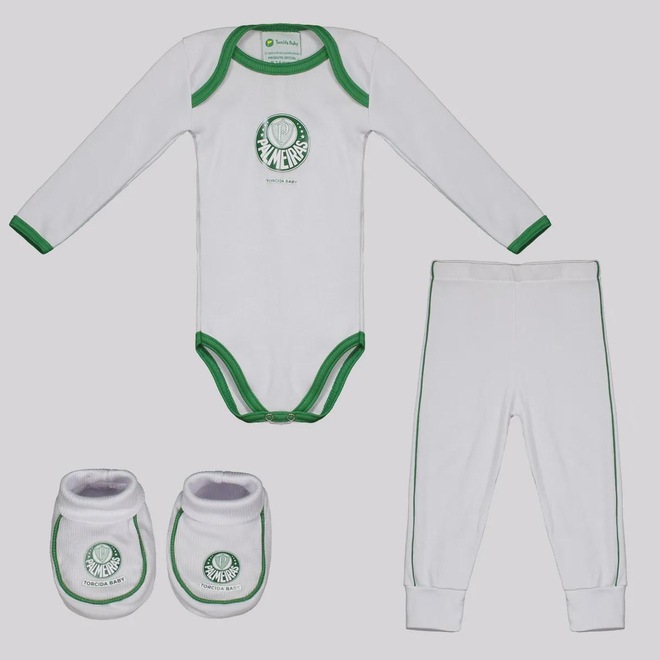 Kit Body Longo Calça e Pantufa Infantil Palmeiras - Foto 1