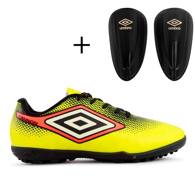 Kit Chuteira Society Infantil Umbro Cannon Jr + Caneleira - Foto 1