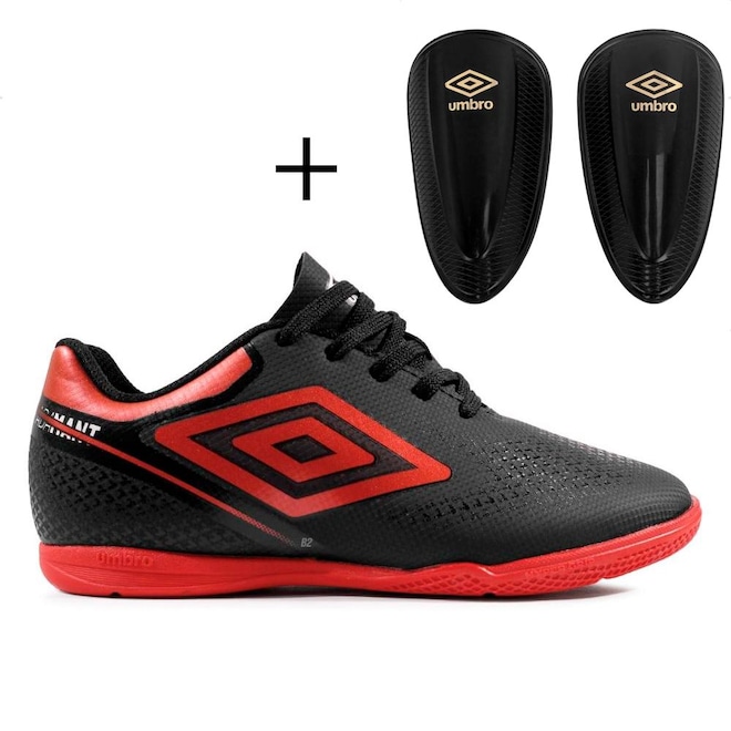 Kit Chuteira Futsal Infantil Umbro Adamant Top Speed Jr + Caneleira - Foto 1