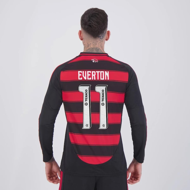 Camisa do Flamengo I 2025 Manga Longa 11 Everton adidas Masculina - Foto 1