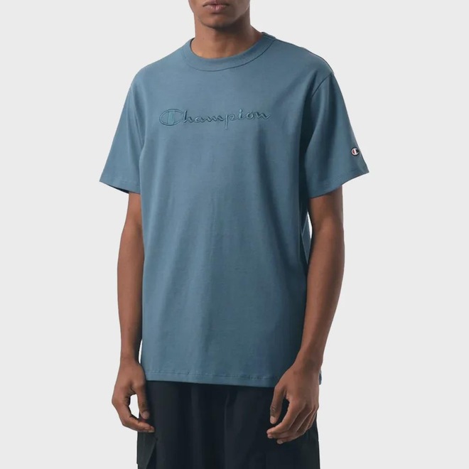 Camiseta Champion Bordado Script Twilight Teal Masculina - Foto 1