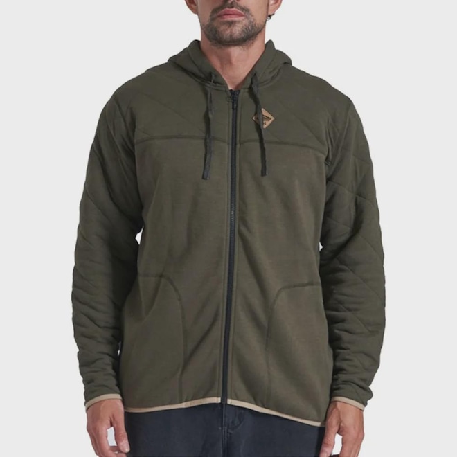 Blusão de Moletom Canguru Hurley Chateau Quilted Full Zip Militar Masculino - Foto 1