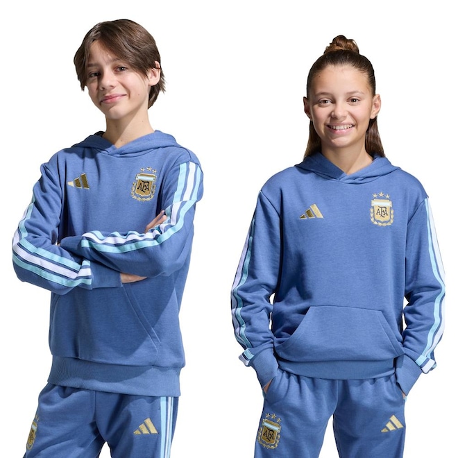 Blusão de Moletom com capuz Adidas Argentina DNA Infantil - Foto 1