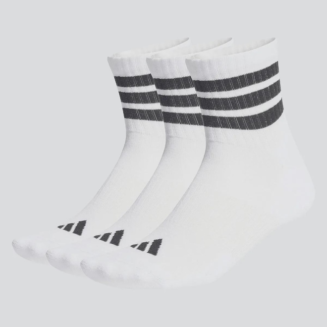 Kit 3 Pares de Meia Adidas 3 Stripes ESS Mid Unissex - Foto 1