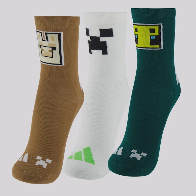 Kit 3 Pares de Meia adidas Minecraft Infantil - Foto 1