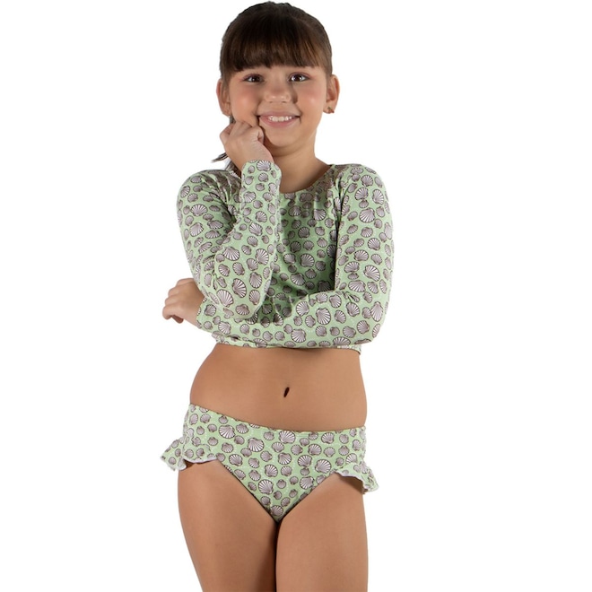 Biquíni Cropped Manga Longa Vekyo Moda Praia Infantil - Foto 1