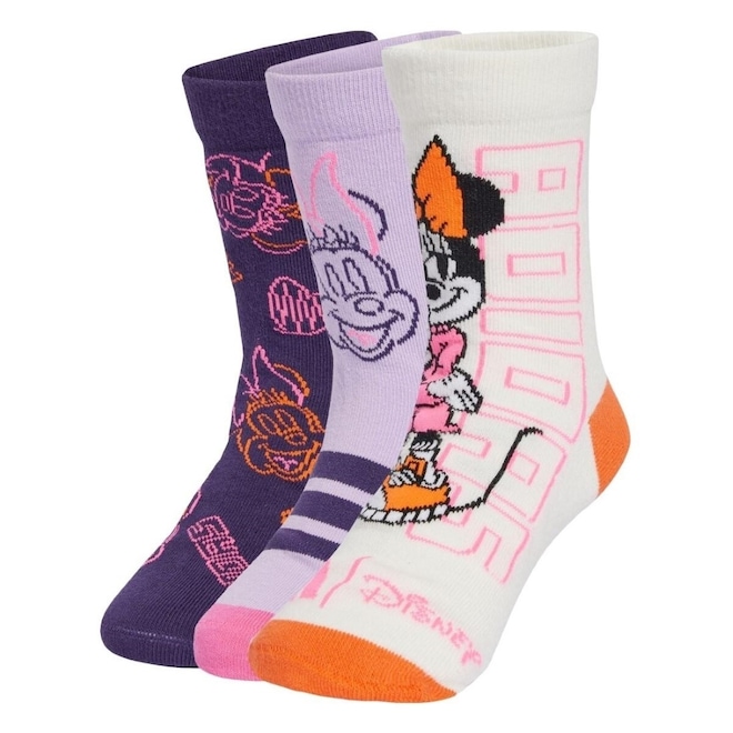 Kit Meias com 3 Pares adidas Disney Minnie Infantil - Foto 1