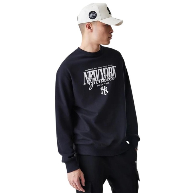 Blusão de Moletom New Era New York Yankees Script Crew Masculina - Foto 1