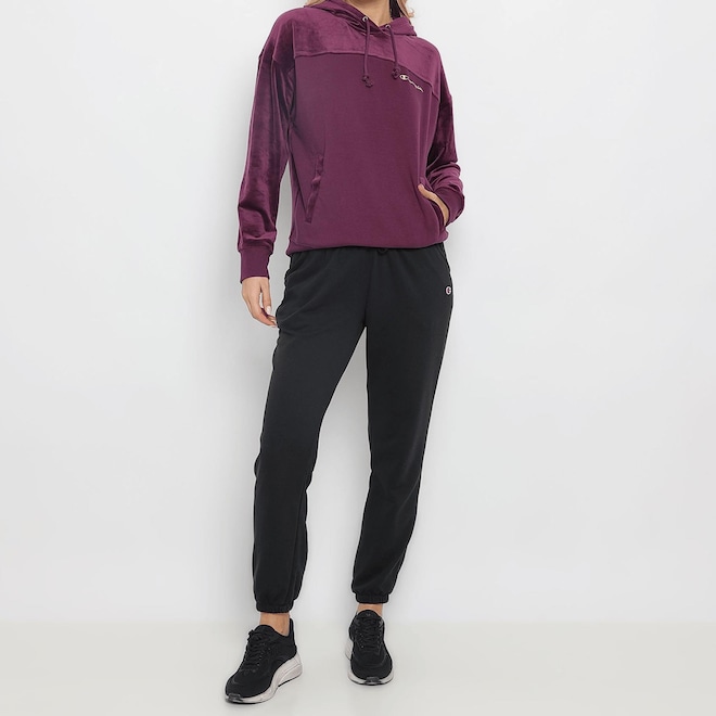 Blusão de Moletom com Capuz Champion Velour Blocked Feminino - Foto 1