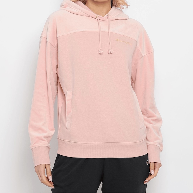 Blusão de Moletom com Capuz Champion Velour Blocked Feminino - Foto 1