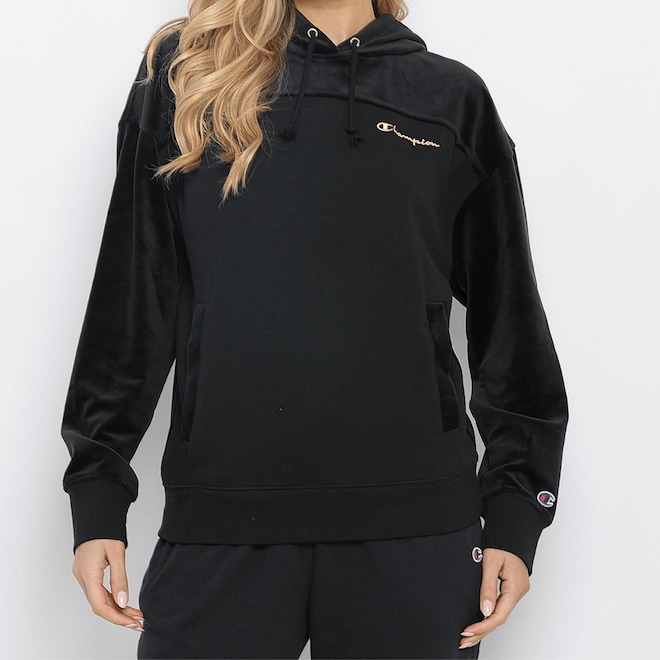 Blusão de Moletom com Capuz Champion Velour Blocked Feminino - Foto 1