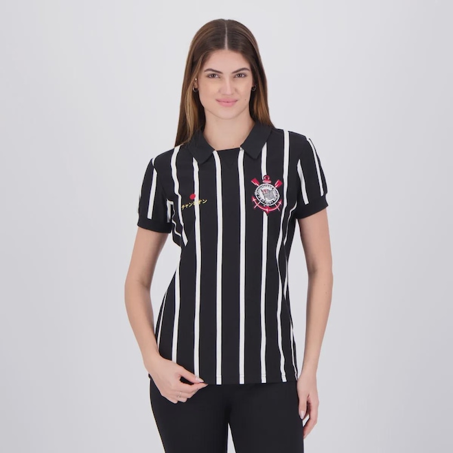 Camisa Polo Corinthians Retrô Japão Feminina - Foto 1
