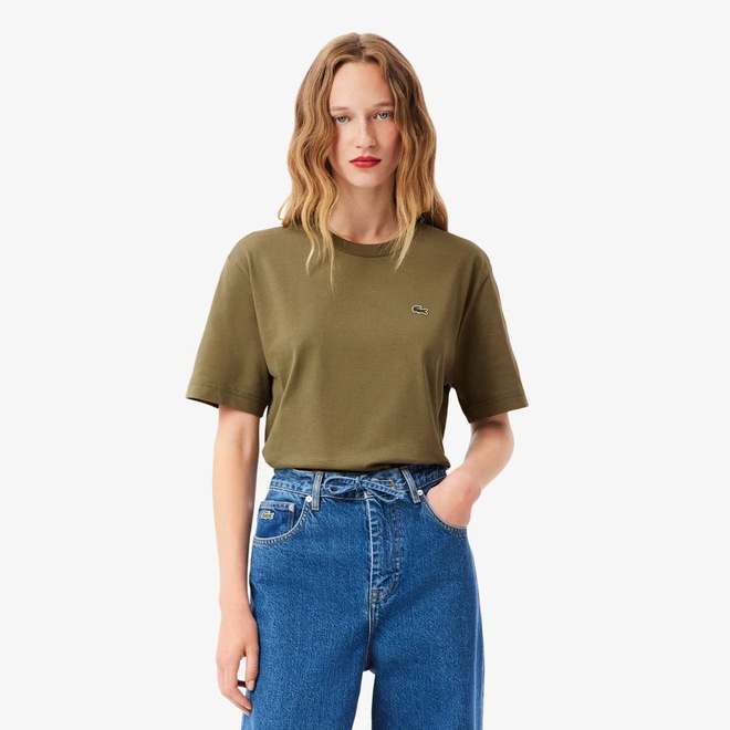 Camiseta de Algodão com Caimento Relaxado Lacoste Feminina - Foto 1