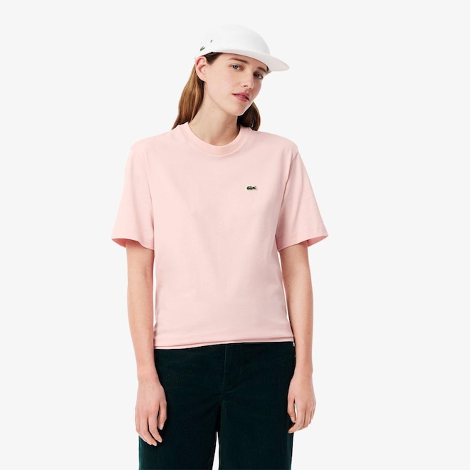 Camiseta de Algodão com Caimento Relaxado Lacoste Feminina - Foto 1