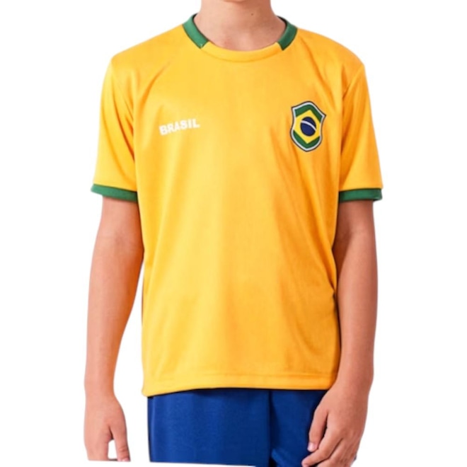 Kit Uniforme de Futebol Mini Craque Braziline Brasil Infantil - Foto 1