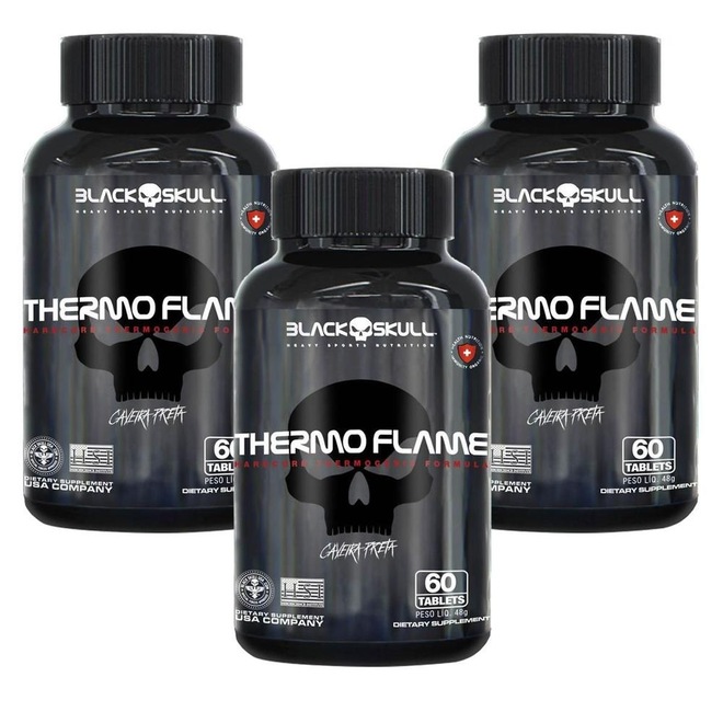 Kit 3x Thermo Flame Hardcore Termogênico - 60 Tablets - Black Skull - Foto 1